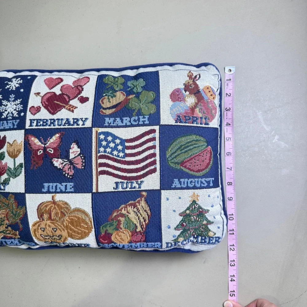 VTG Calendar Months Tapestry Accent Pillow cottagecore Americana Grannycore